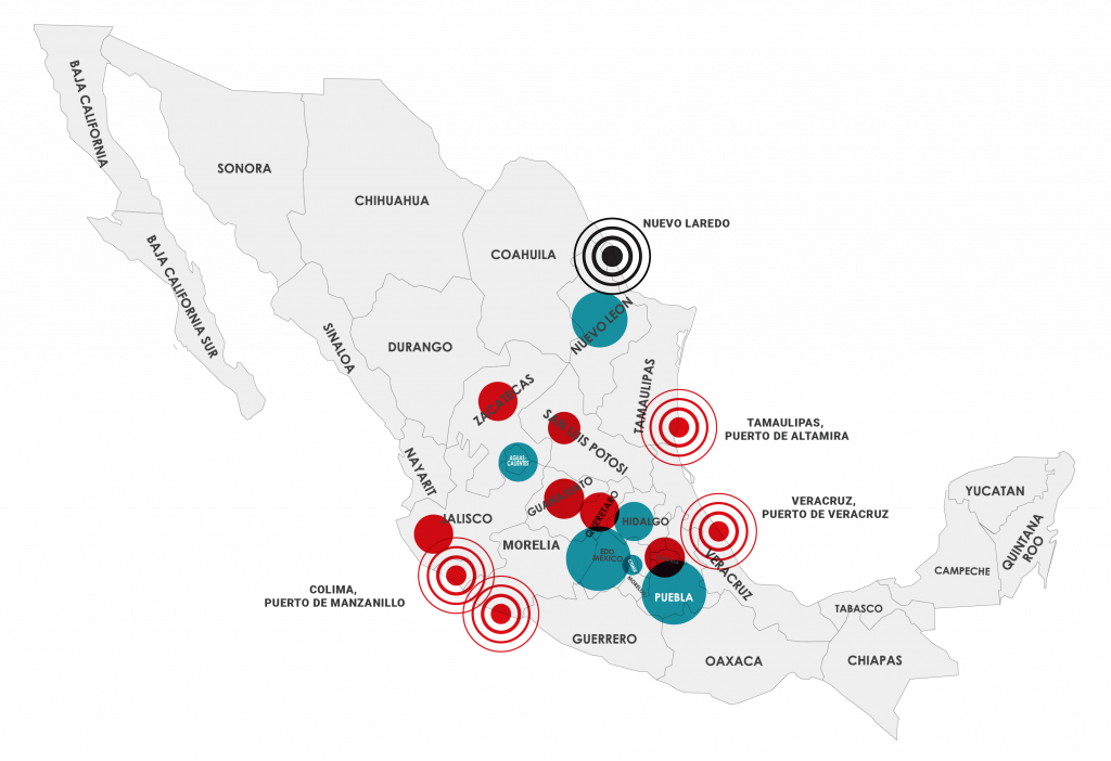Mapa de las Zonas de cobertura servicio de transporte de carga en Mexico